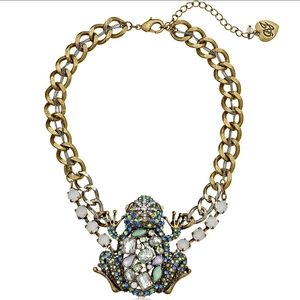 Betsey Johnson Rare Reptiles Crystal Crown Frog Statement Chain Necklace